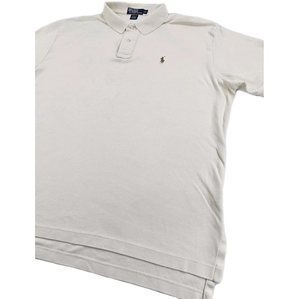 VTG Polo Ralph Lauren Mens XLarge Cream Short Sleeve Cotton Polo Shirt Pony Logo